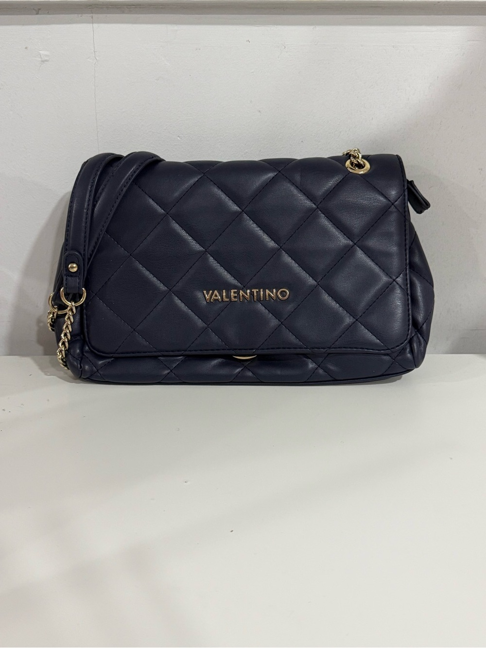 Valentino Quilted Leather Shoulder Bag in Navy